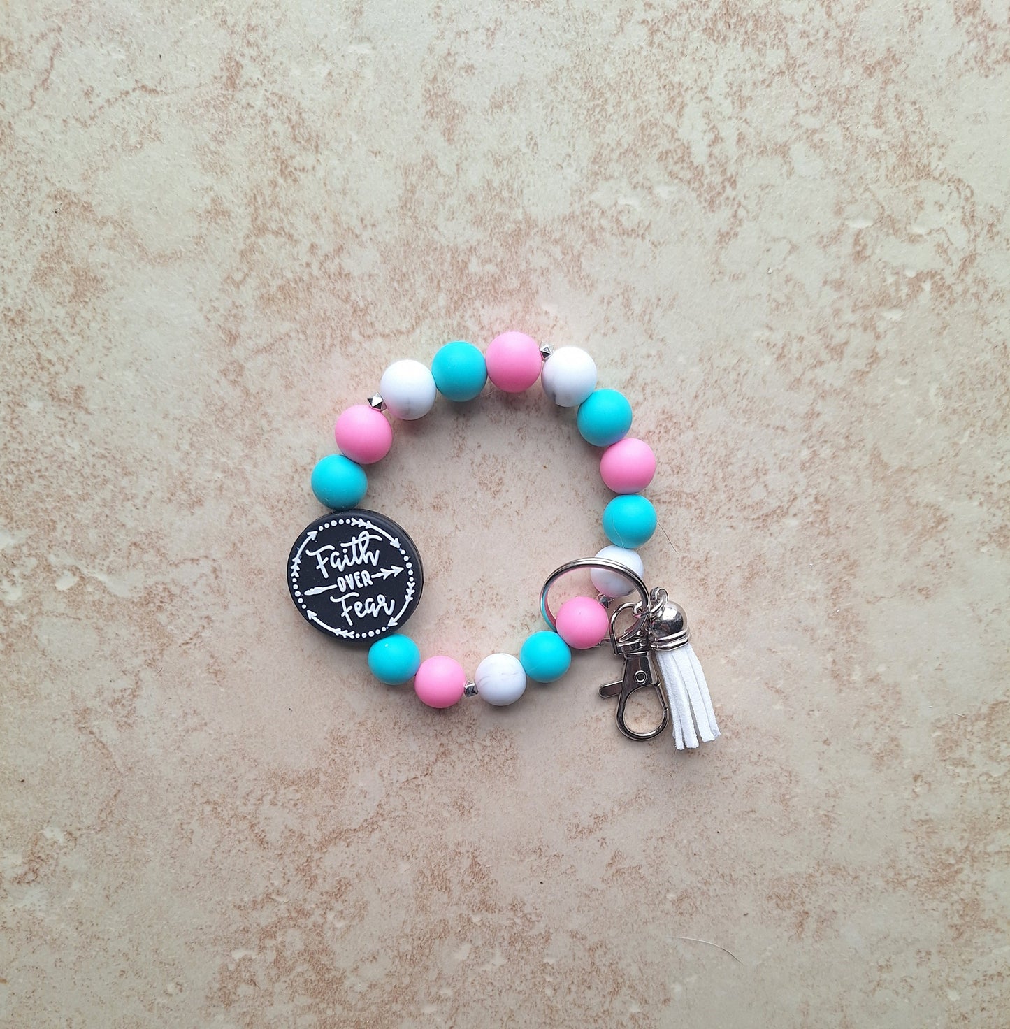 Silicone beaded wristlet keychain / faith over fear silicone beaded wristlet keychain / religious faith bag accessories key chain gift