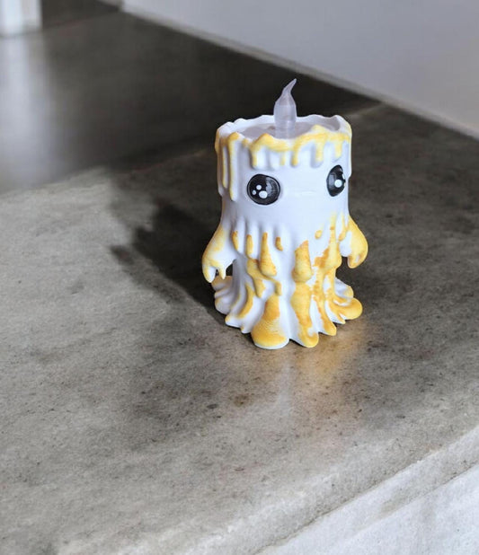 3D printed and painted melting candle tealight holder / 3d printed white melting candle desk pet figurine tea light holder Serev3d design