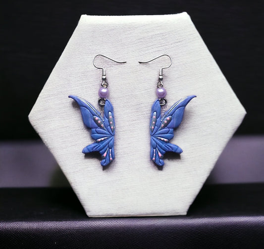 Kawaii spring earrings / polymer clay pink teal purple fairy wing earrings butterfly jewelry / cottage core earrings