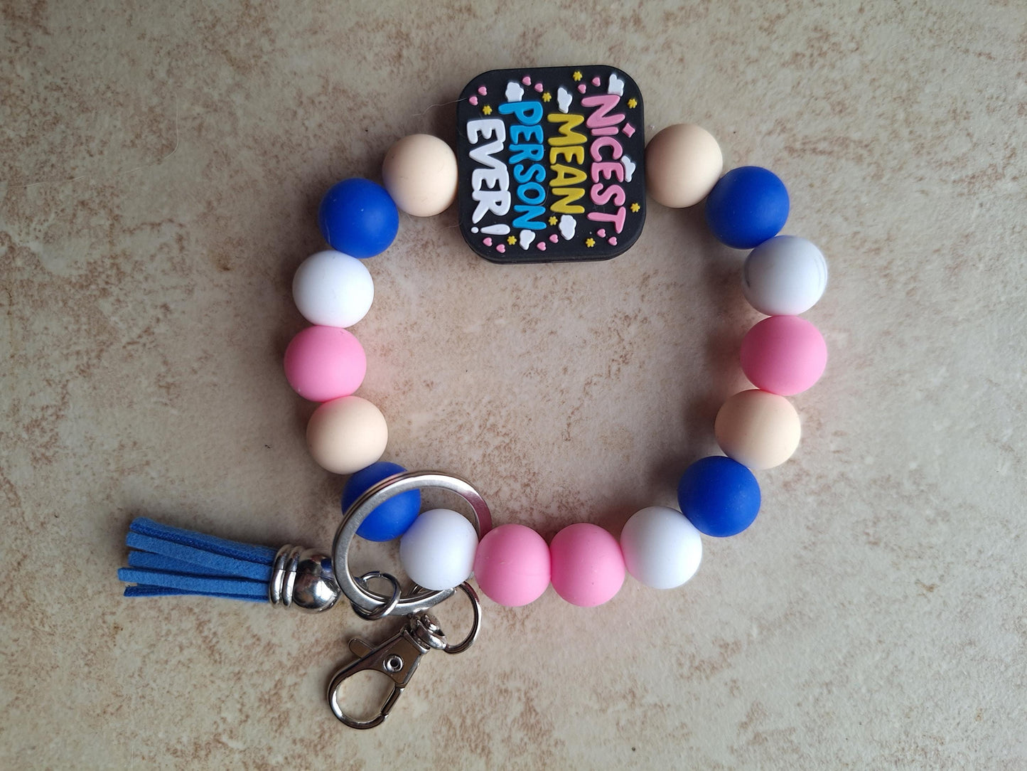 Silicone beaded wristlet keychain nicest mean person ever attitude silicone beaded wristlet keychain / bag accessories key chain gift