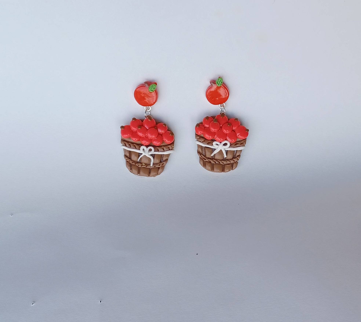 Kawaii apple earrings / polymer clay apple orchard basket stud dangle earrings / kawaii apple fall  jewelry / clay autumn earrings