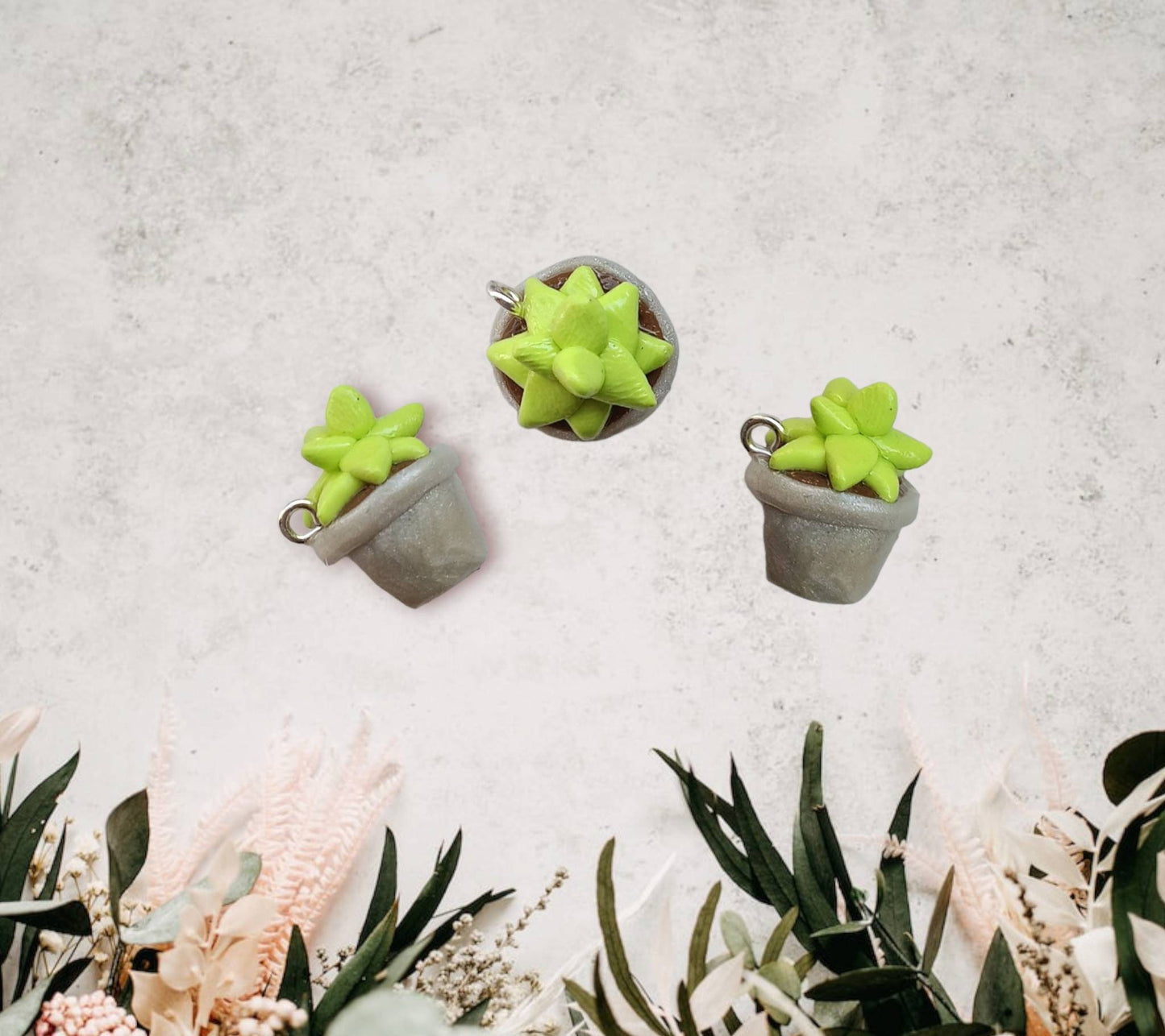 Kawaii white flower pot succulent charms / polymer clay succulent charms / kawaii floral plant charms / succulent charms