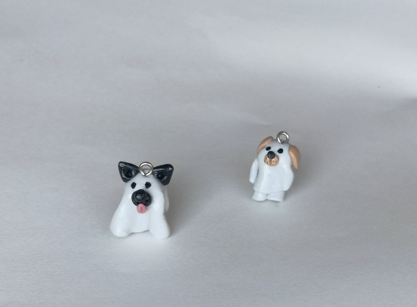 Kawaii sheet ghost charms / polymer clay ghost Halloween charms / Halloween holiday jewelry / ghost puppy dog charms / ghost stitch marker