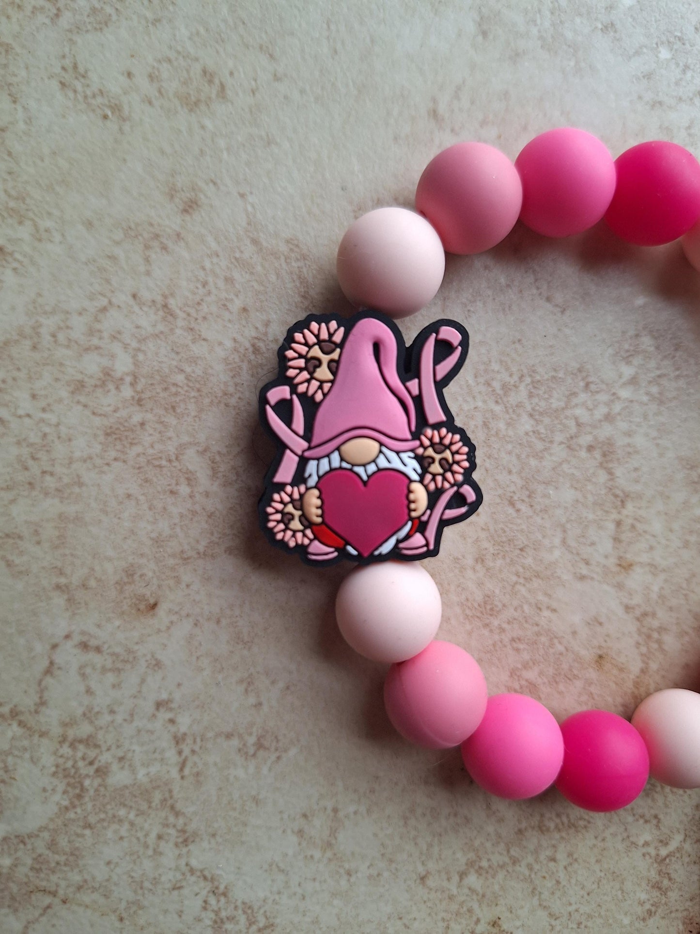 Silicone beaded wristlet keychain / breast cancer awareness ribbon silicone beaded wristlet keychain / gnome bag accessories key chain