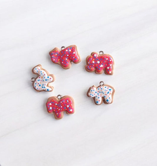 Kawaii decorative set of 5 animal cookie charms / polymer clay pink white charms / kawaii food charms jewelry progress keepers stitchmarker