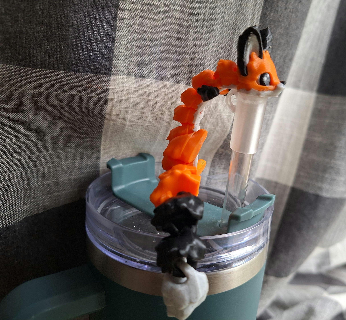 3D articulated orange fox Yuna dragon straw cap / 3d printed dragon animals / fox straw topper cover Fidget figurines