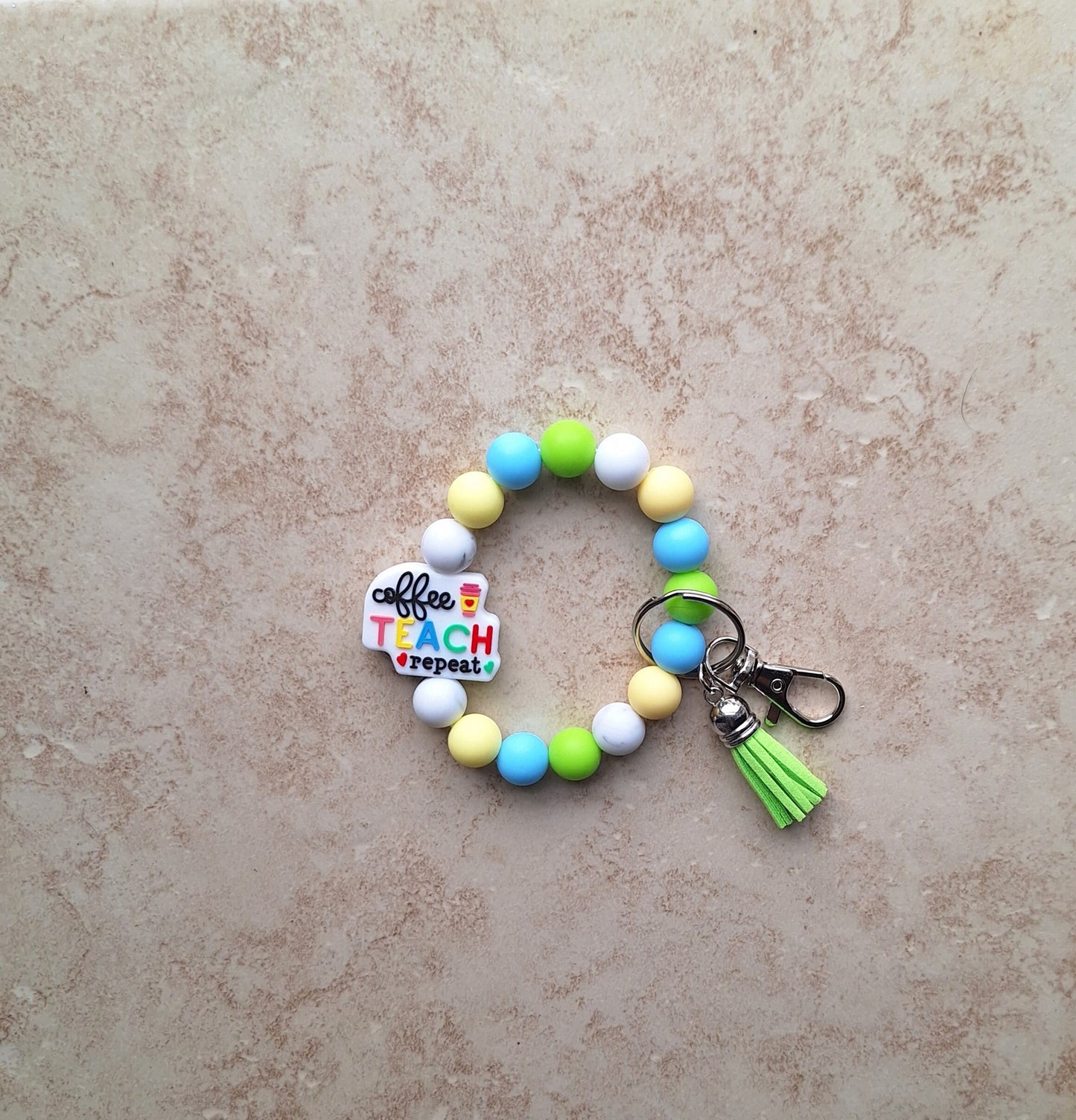 Silicone beaded wristlet keychain coffee teach repeat silicone beaded wristlet keychain / teacher gift bag accessories key chain
