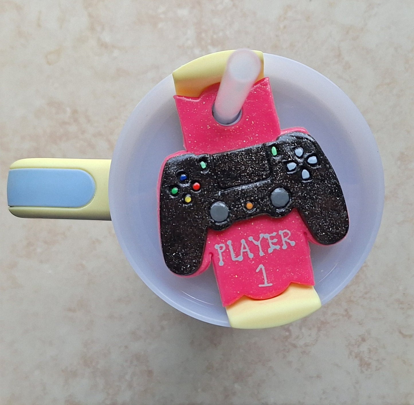 Polymer clay straw tag tumbler topper / clay tumbler accessories / game controller player one tumbler topper straw tag tumbler accessories