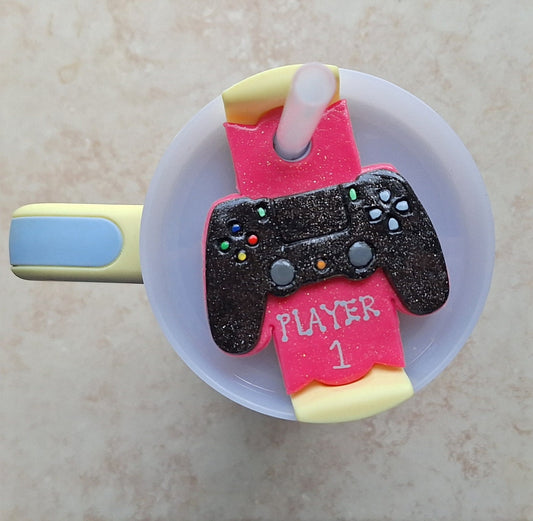 Polymer clay straw tag tumbler topper / clay tumbler accessories / game controller player one tumbler topper straw tag tumbler accessories