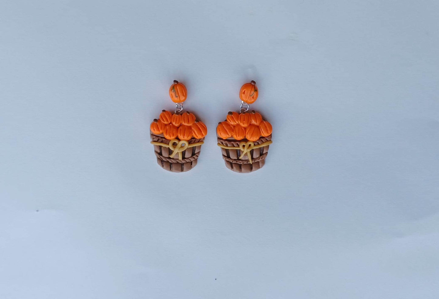 Kawaii pumpkin earrings / polymer clay pumpkin orchard basket stud dangle earrings / kawaii pumpkin fall jewelry / clay autumn earrings