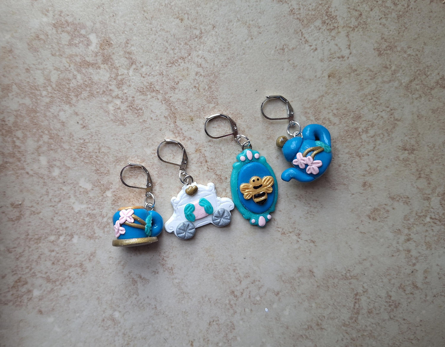 Stitch markers set 4 elegant tea party / bee cameo teapot cup stitchmarkers/ english royal tea party stitch markers knitting accessories