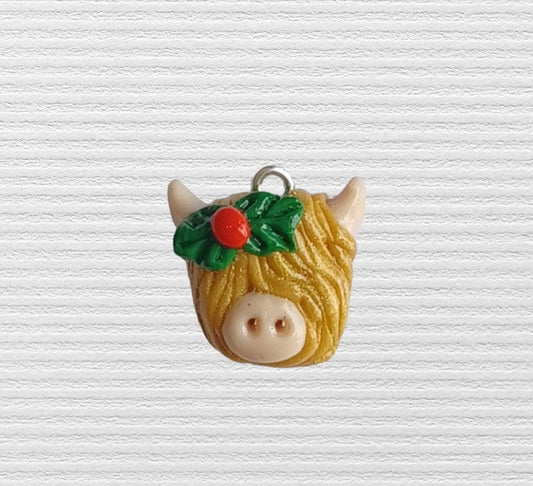 Kawaii christmas highland cow charms / polymer clay floral cow charms / kawaii cow bull charms / kawaii cow jewelry / holiday charms