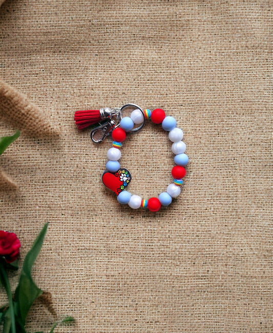 Silicone beaded wristlet keychain / dog mom rainbow pawprint silicone beaded wristlet keychain / heart paw bag accessories key chain gift
