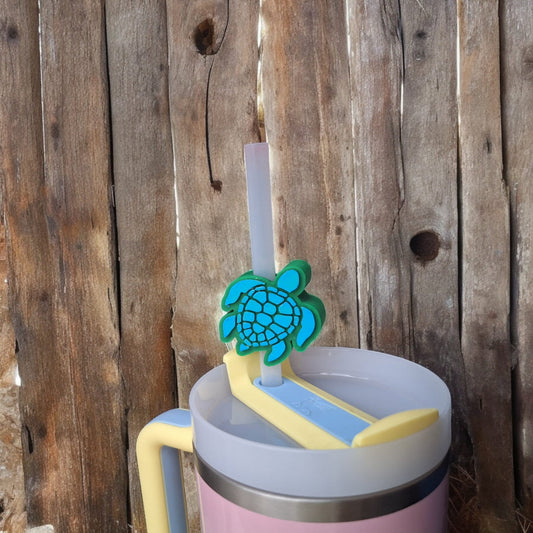 3D printed green blue sea turtle straw buddy charm tumbler accessories / tumbler charm straw buddy / beach turtle straw topper charm
