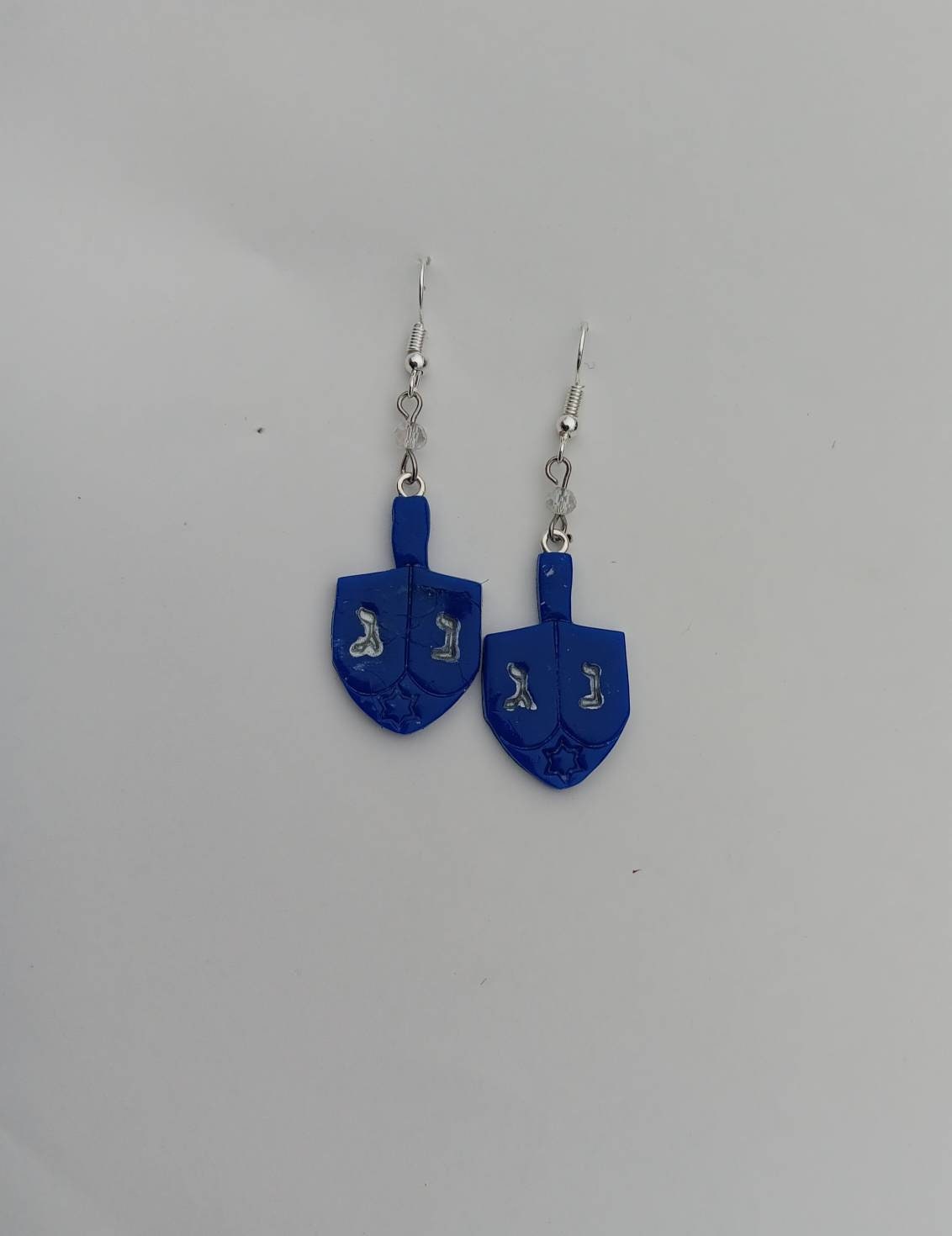 Kawaii blue silver dreidel earrings / clay dreidel dangle earrings / clay Hanukkah earrings / clay holiday Hanukkah jewelry