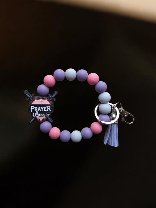 Silicone beaded wristlet keychain / prayer warrior silicone beaded wristlet keychain / religious faith bag accessories key chain