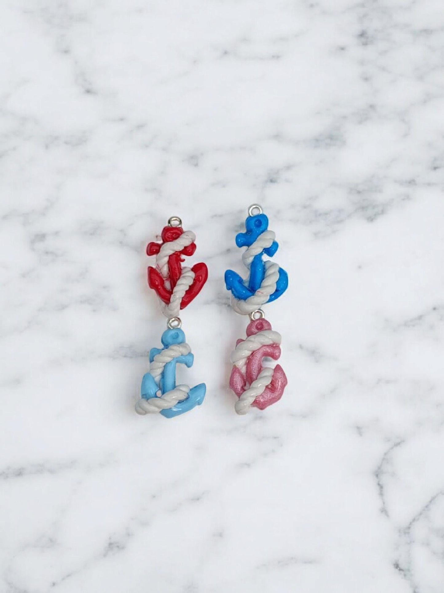 Kawaii anchor with rope charms / polymer clay nautical anchor charms / kawaii red blue anchor charms / kawaii nautical rope anchor jewelry