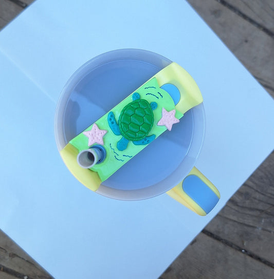 Polymer clay straw tag tumbler topper / clay tumbler accessories / sea turtle tumbler topper straw tag / beach turtle tumbler accessories