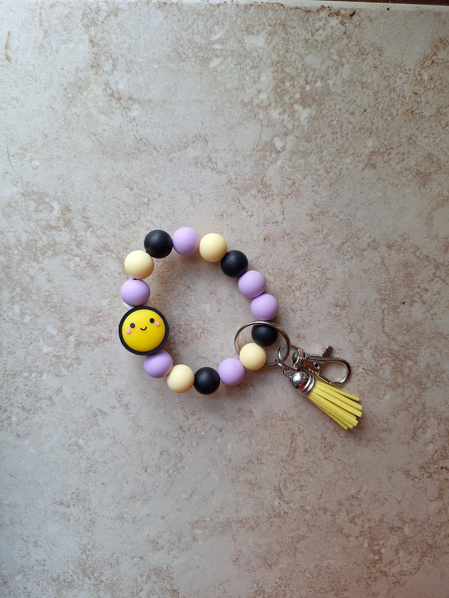 Silicone beaded wristlet keychain / spring summer cute kawaii bee silicone beaded wristlet keychain / bumblebee bag accessories key chain