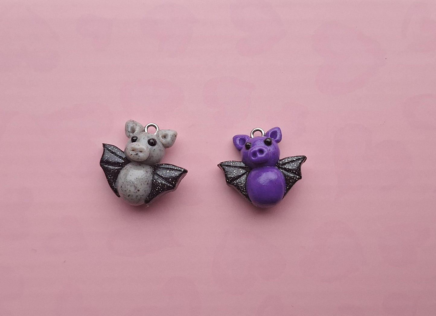 Kawaii black gray purple bat charms / polymer clay halloween charms / clay charm jewelry / bat charms stitch marker progress keeper