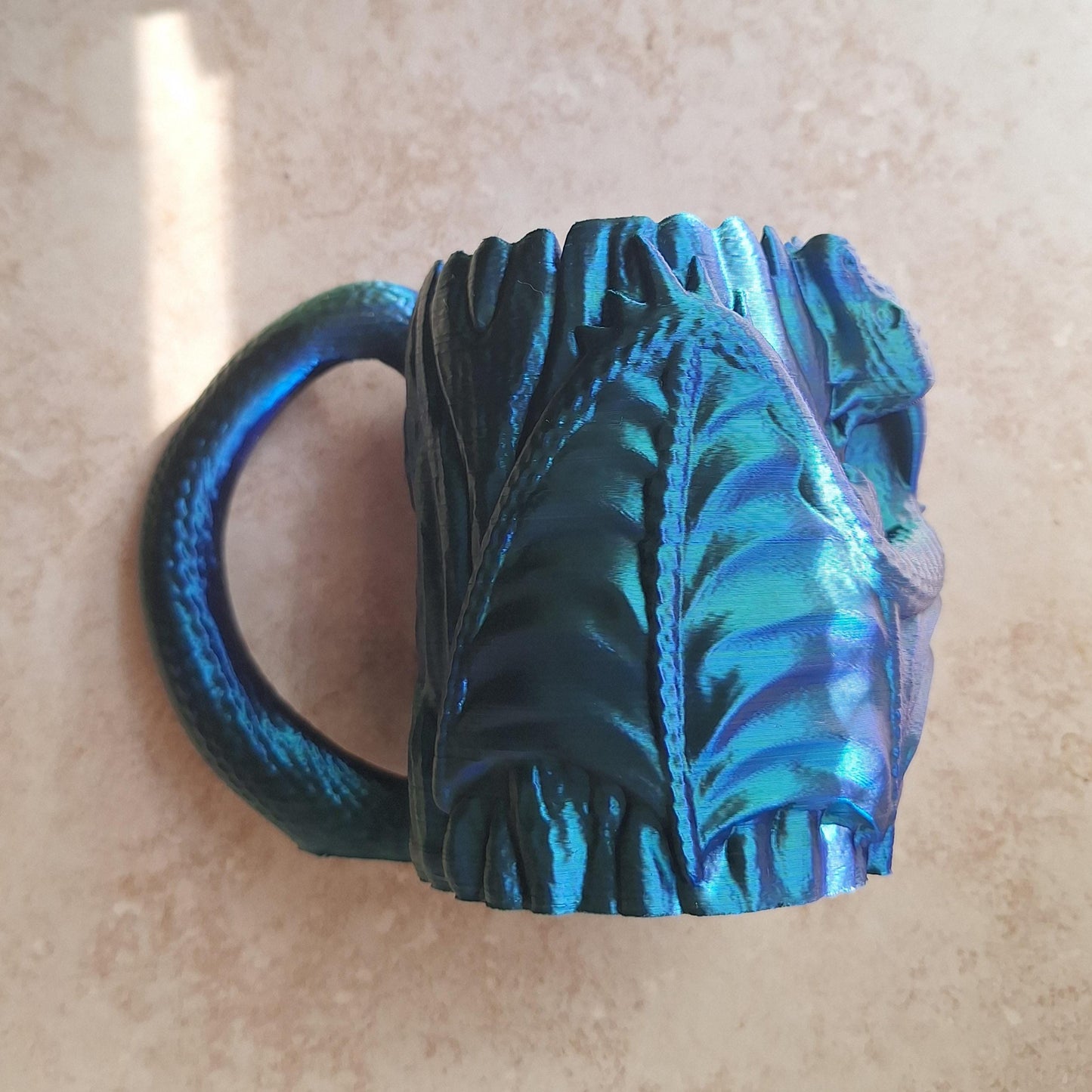 3D printed metallic blue green  two tone dragon can drink holder / 3d dragon can holder cup / 3d printed dragon knick knack