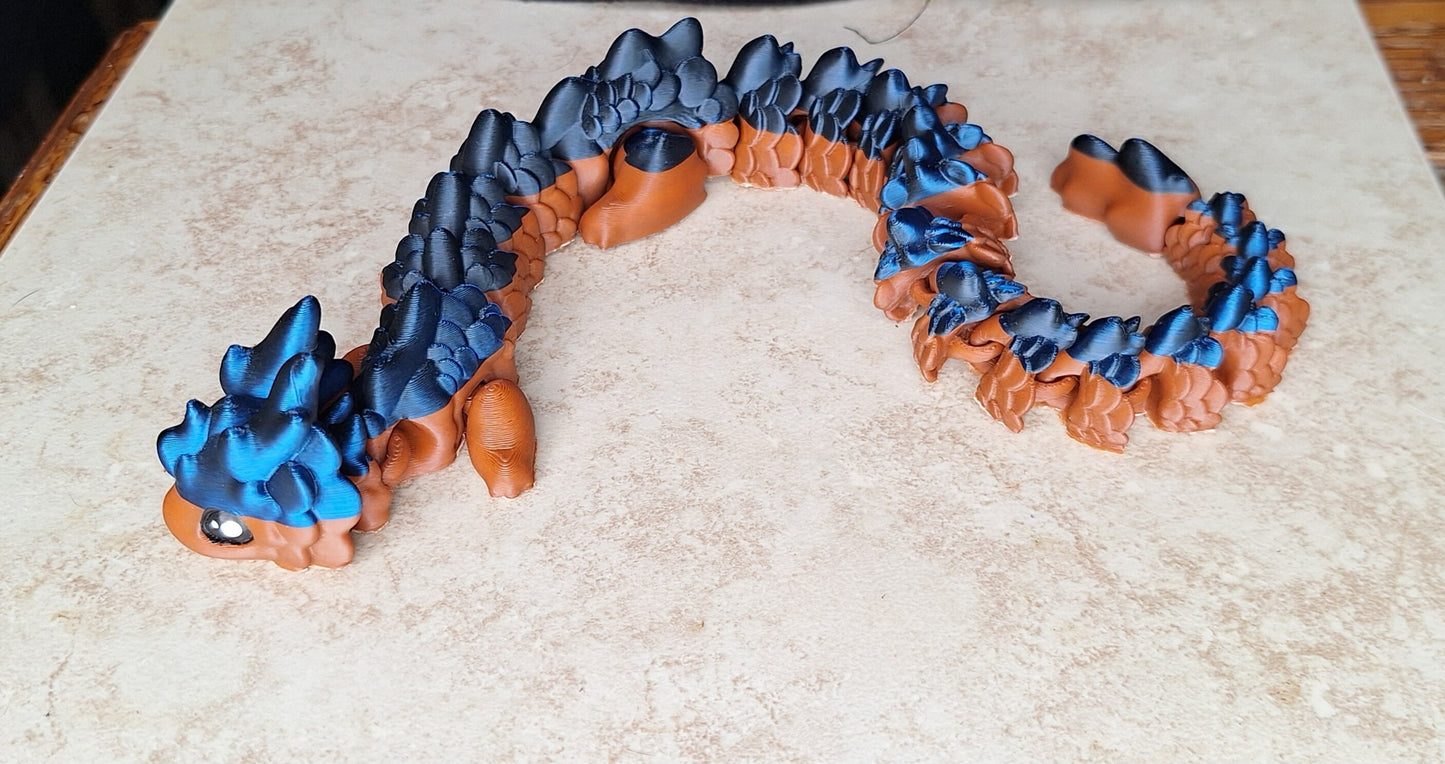 3D articulated metallic blue black brown dragon Kaida / 3d printed multi color dragon / 3d printed desk pet figurine fidget