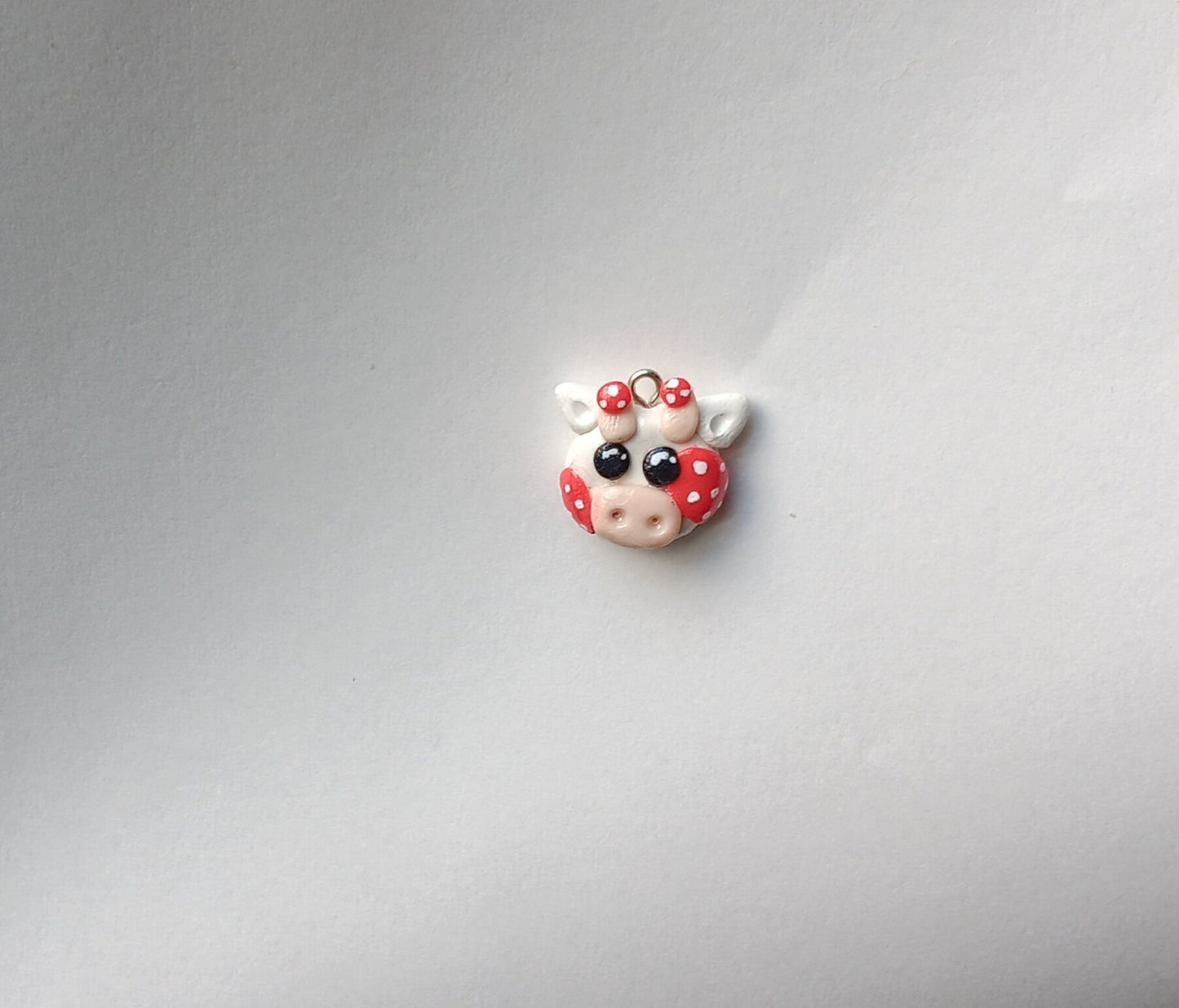 Kawaii toadstool mushroom cow charms / polymer clay floral cow charms / kawaii cow bull charms / red cow charms jewelry stitch marker