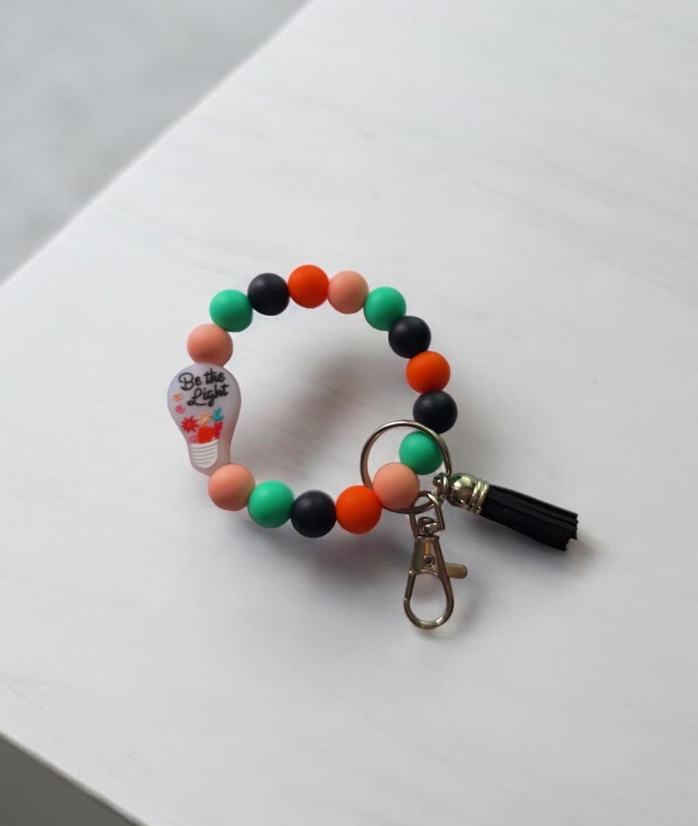 Silicone beaded wristlet keychain / be the light cross silicone beaded wristlet keychain / religious faith bag accessories key chain