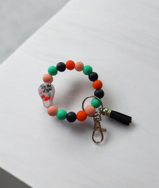 Silicone beaded wristlet keychain / be the light cross silicone beaded wristlet keychain / religious faith bag accessories key chain
