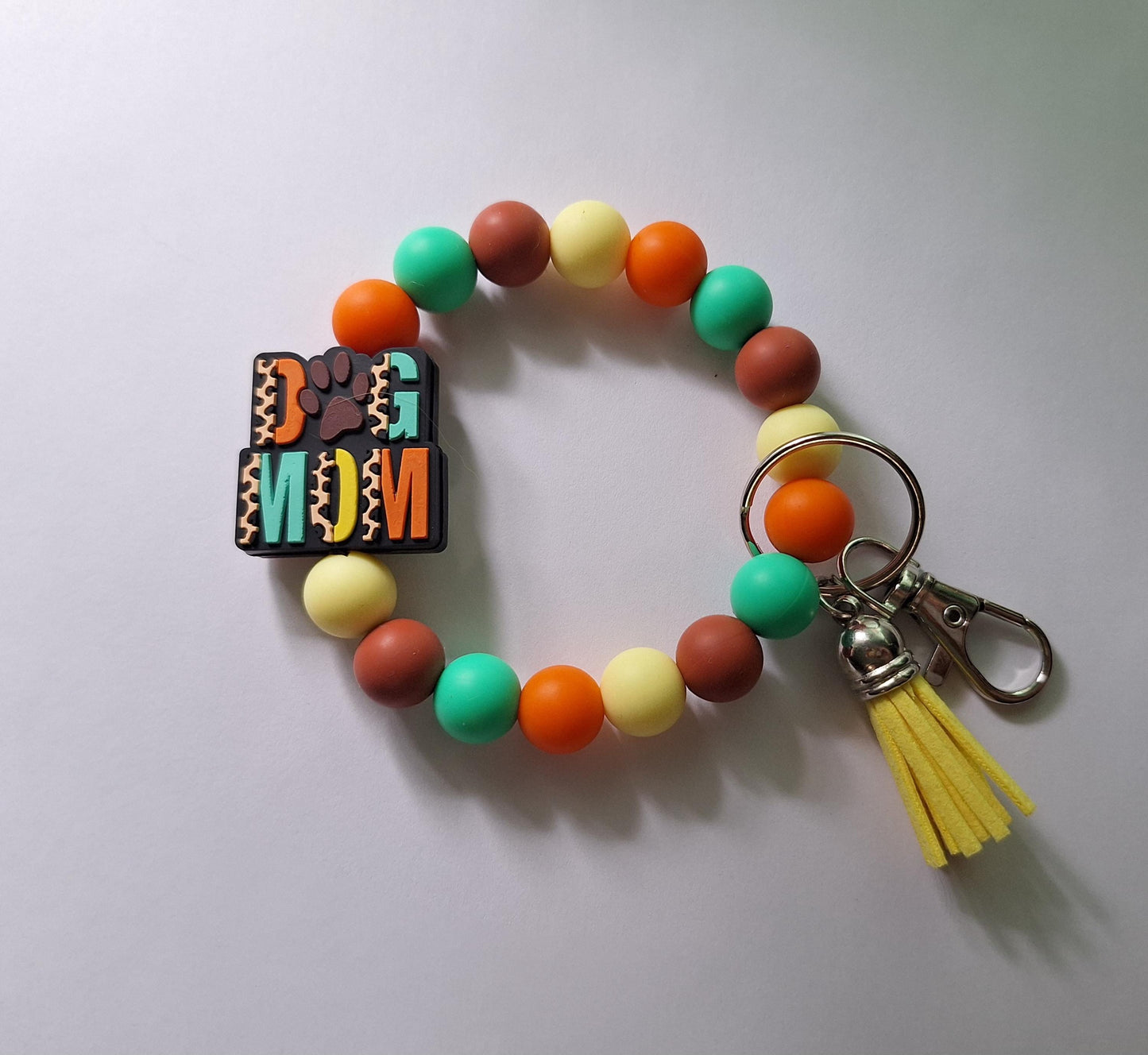 Silicone beaded wristlet keychain leopard print / dog mom silicone beaded wristlet dog mom keychain / dog mom bag accessories key chain gift