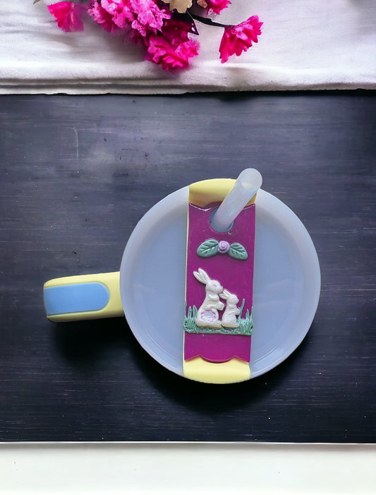 Polymer clay straw tag tumbler topper / clay tumbler accessories / floral bunny tumbler topper straw tag / animal rabbit tumbler accessories