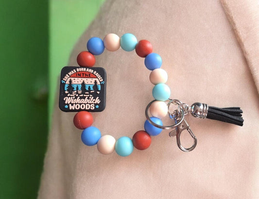 Silicone beaded wristlet keychain / born and raised wishabitch woods silicone beaded wristlet keychain / attitude bag accessories key chain