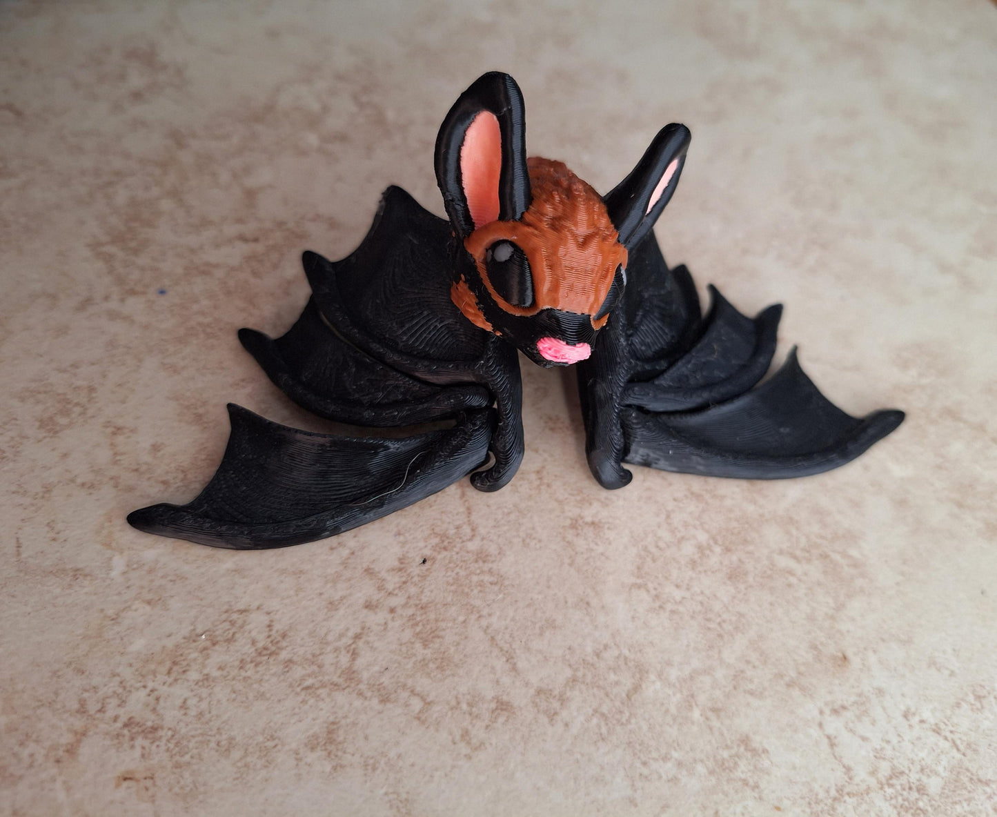3D articulated cute black bat straw cap / 3d printed bat spooky animals / halloween bat straw topper cover Fidget figurines