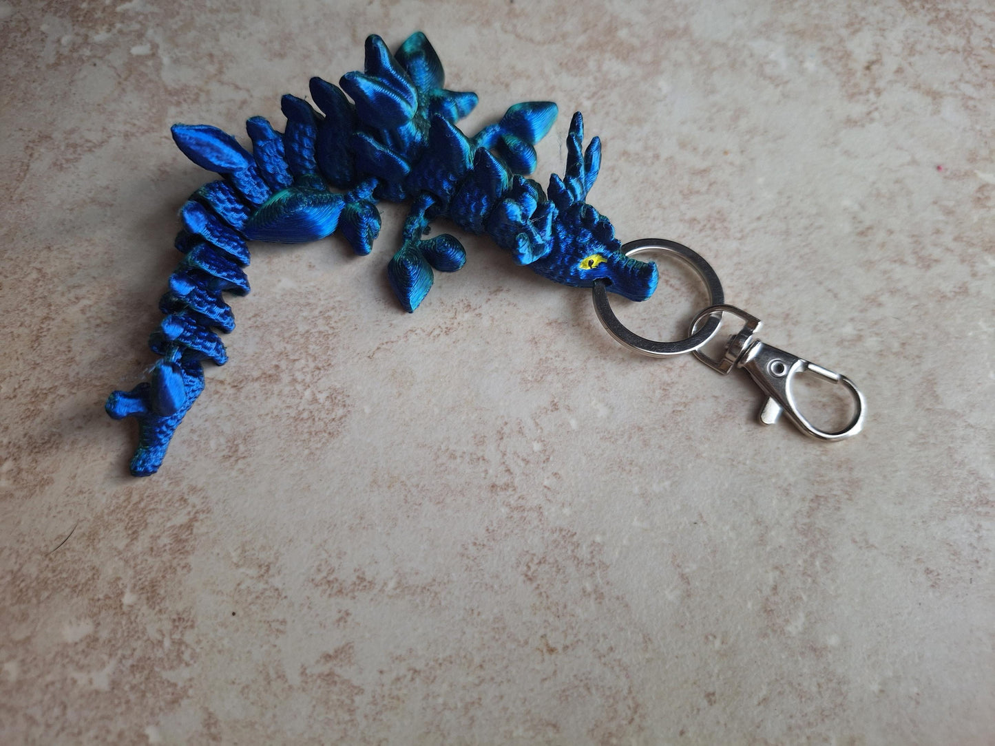 3D articulated blue green metallic leafy dragon keychain / 3d printed dragon 3d printed animals figurine knick knack Fidget keychain