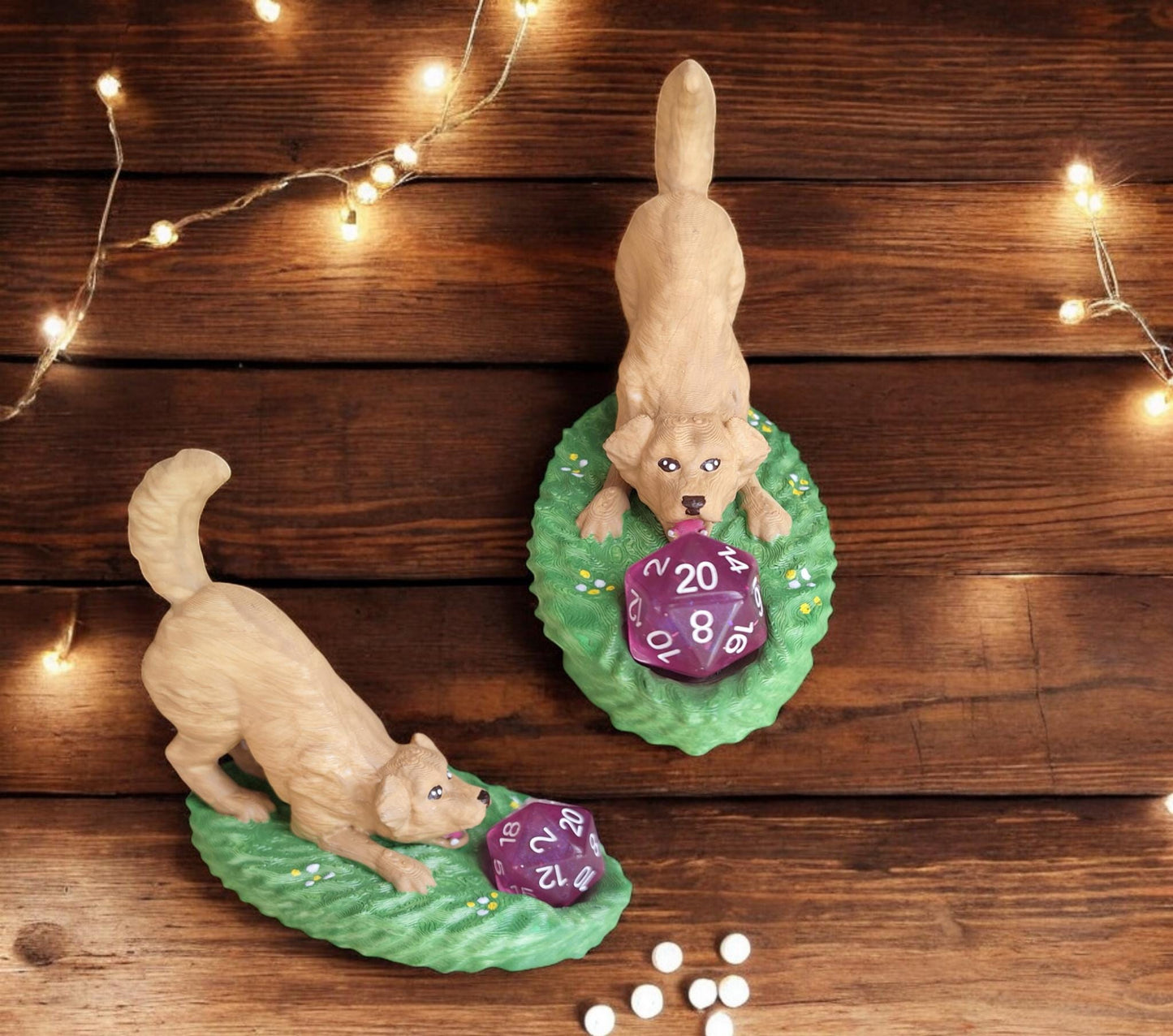 3D printed and painted yellow Labrador golden retriever dice guardian / 3d playful dog puppy dice buddy / 3d printed d20 dice guardian