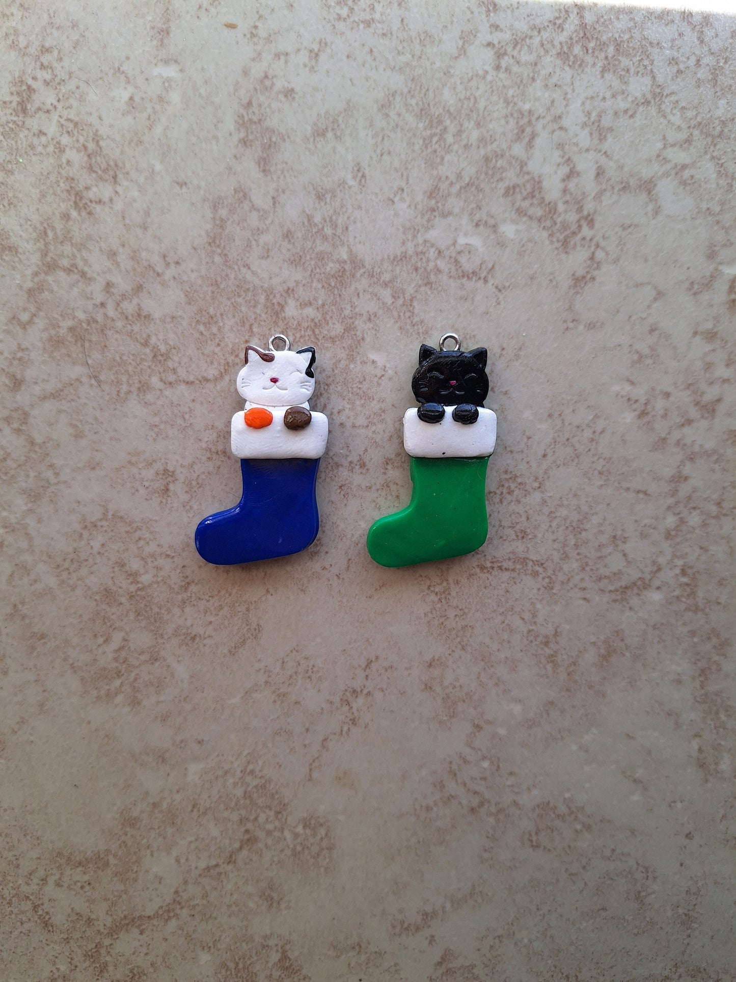 Polymer clay cat puppy dog stocking earrings / polymer clay puppy dog holiday earrings / christmas holiday winter jewelry
