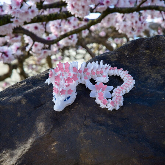 3D articulated white pink cherry blossom dragon / 3d printed dragon animals / sakura dragon knick knack Fidget figurines