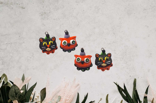 Kawaii spooky cat owl charms / polymer clay halloween charms / retro clay charms / cat owl halloween jewelry charms stitchmarker