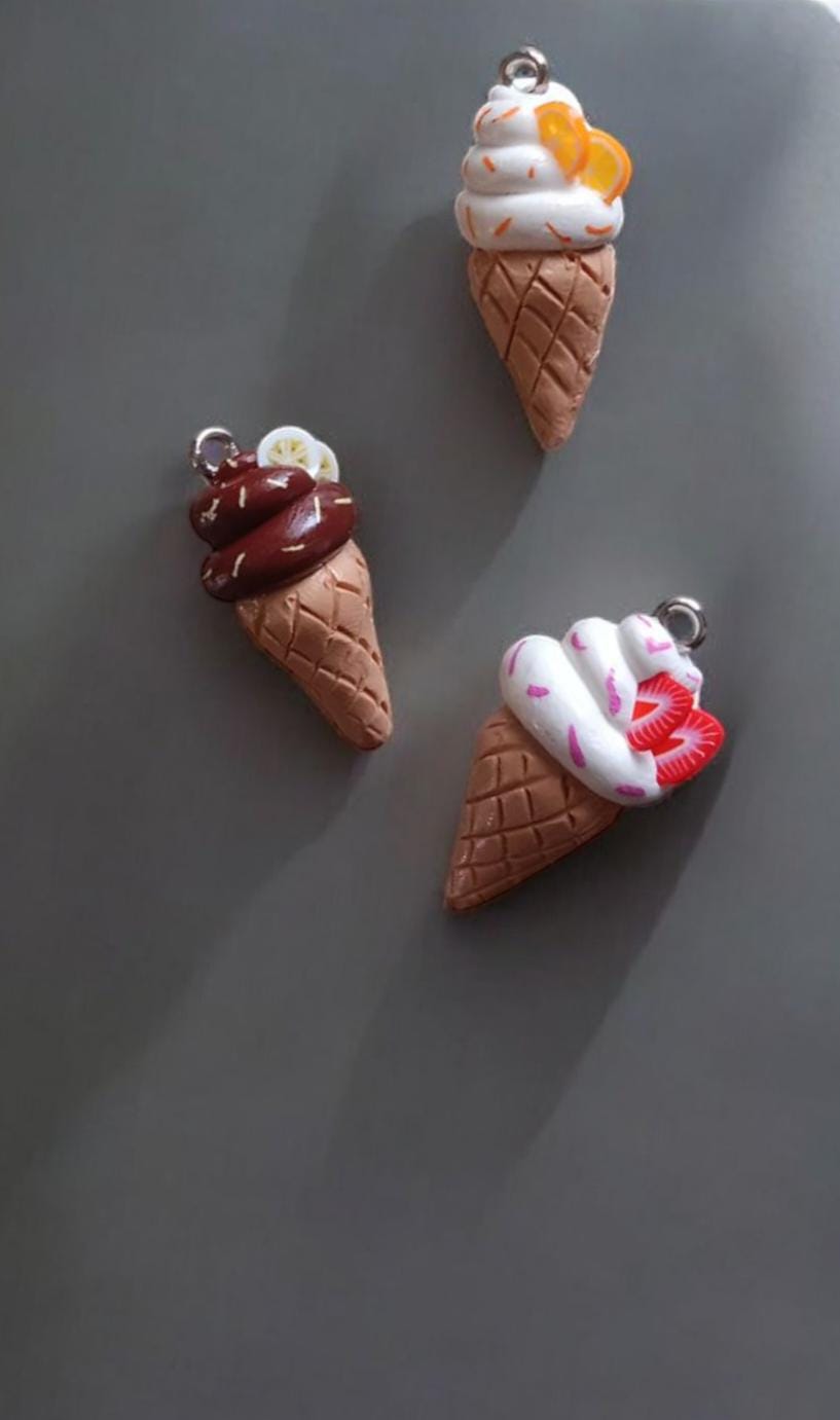Polymer clay ice cream charms / cute kawaii food jewelry / ice-cream cone charm jewelry stitch marker progress keeper notions