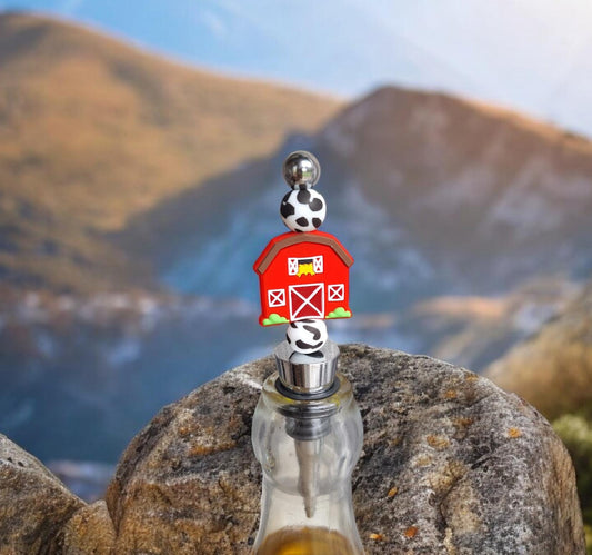 Silicone beaded cow barn wine stopper / farm life beaded silicone wine stopper top / cow print wine accessories