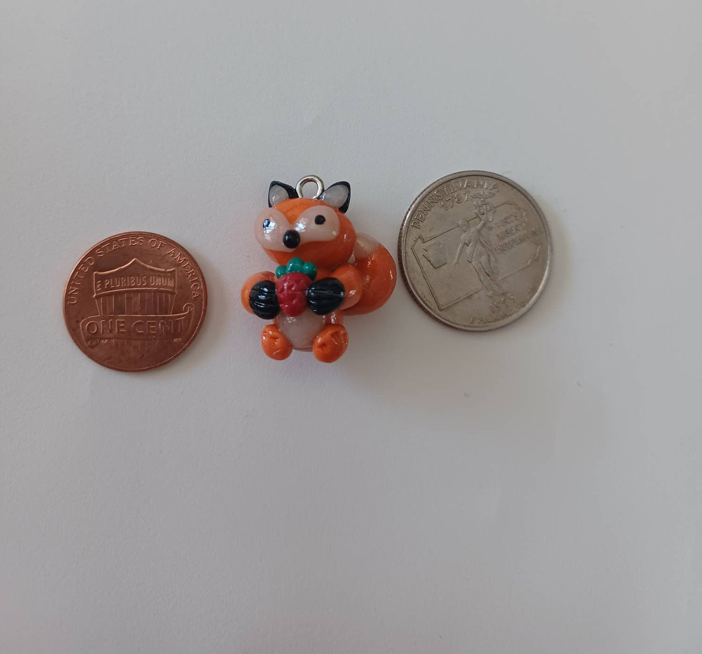 Kawaii fox charms / polymer clay fox with strawberry charms / kawaii animal charms / kawaii fox jewelry / orange red fox clay