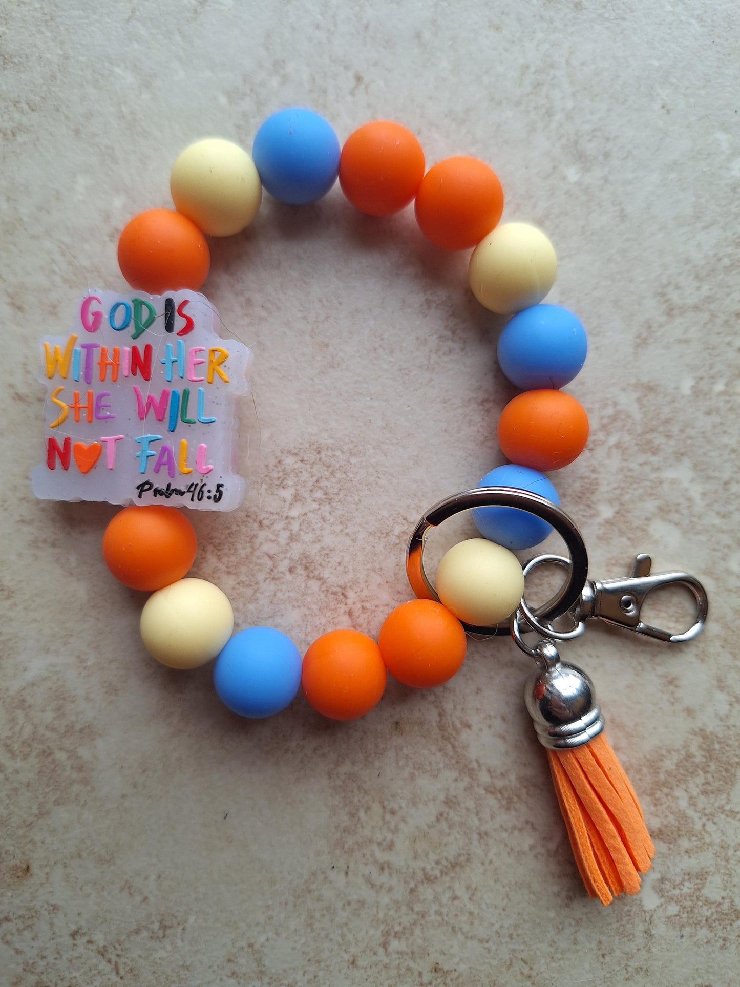 Silicone beaded wristlet keychain / God is within her silicone beaded wristlet keychain / religious faith bag accessories key chain
