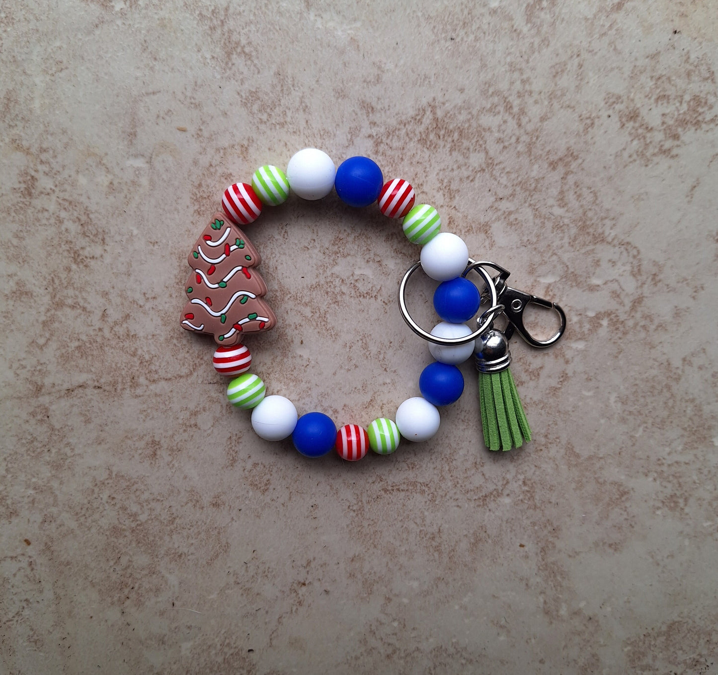 Silicone beaded wristlet keychain / winter christmas beaded wristlet tree keychain / Christmas tree cookie bag accessories key chain gift