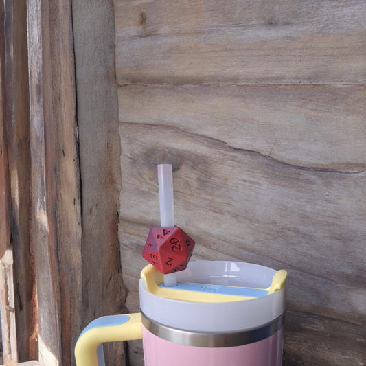 3D printed d20 dice straw buddy charm tumbler accessories / tumbler charm straw buddy / gaming d20 straw topper charm