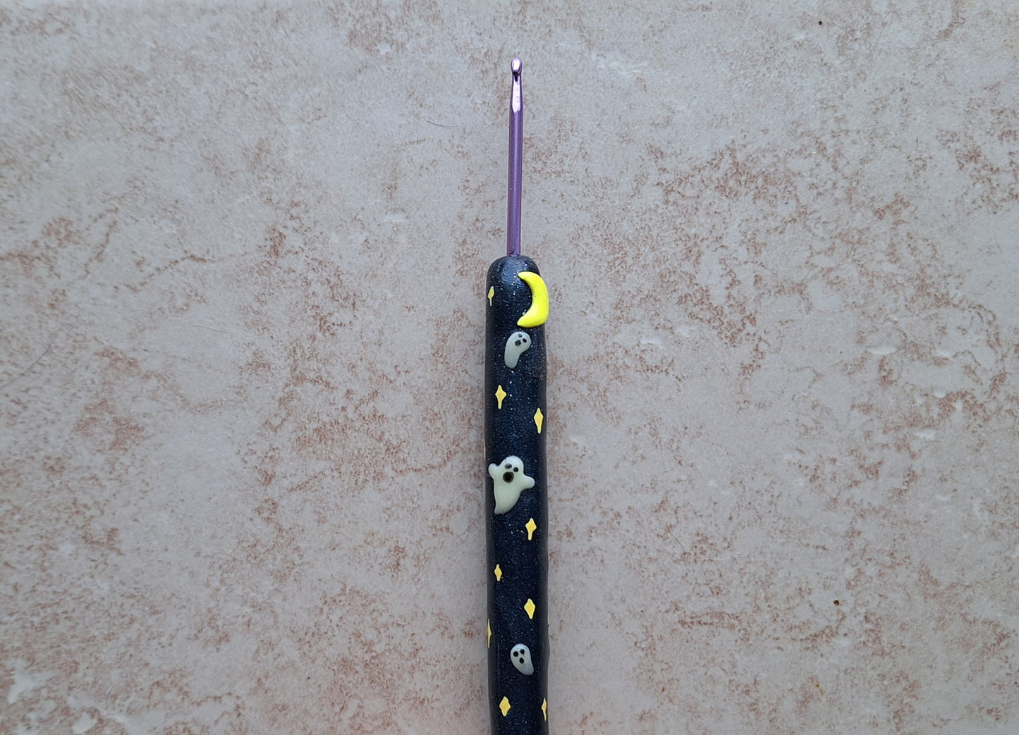 Polymer clay ghost graveyard scene Halloween holiday crochet hook