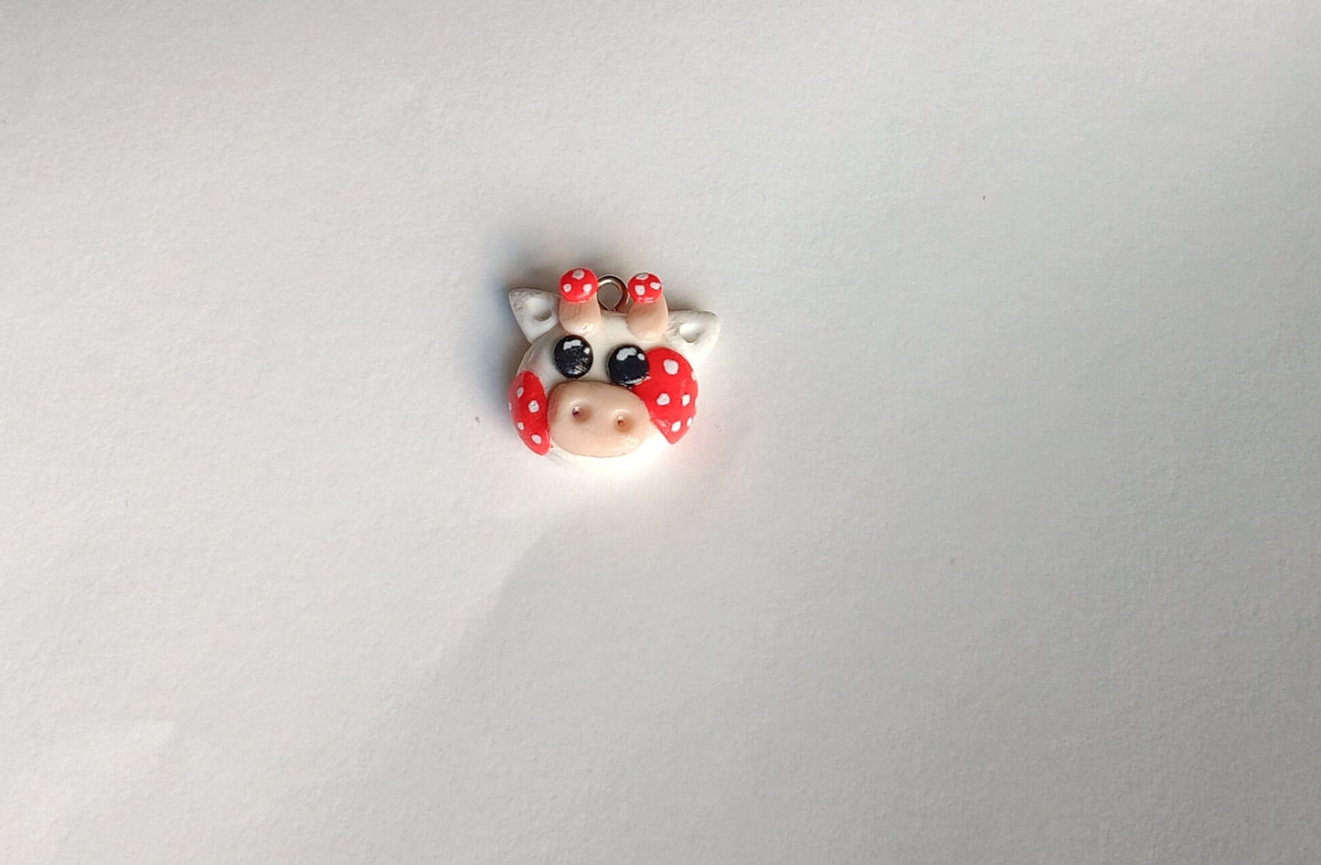 Kawaii toadstool mushroom cow charms / polymer clay floral cow charms / kawaii cow bull charms / red cow charms jewelry stitch marker