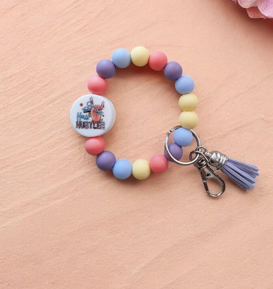 Silicone beaded wristlet keychain hair hustler beaded wristlet keychain / hair dresser cosmetology bag accessories key chain