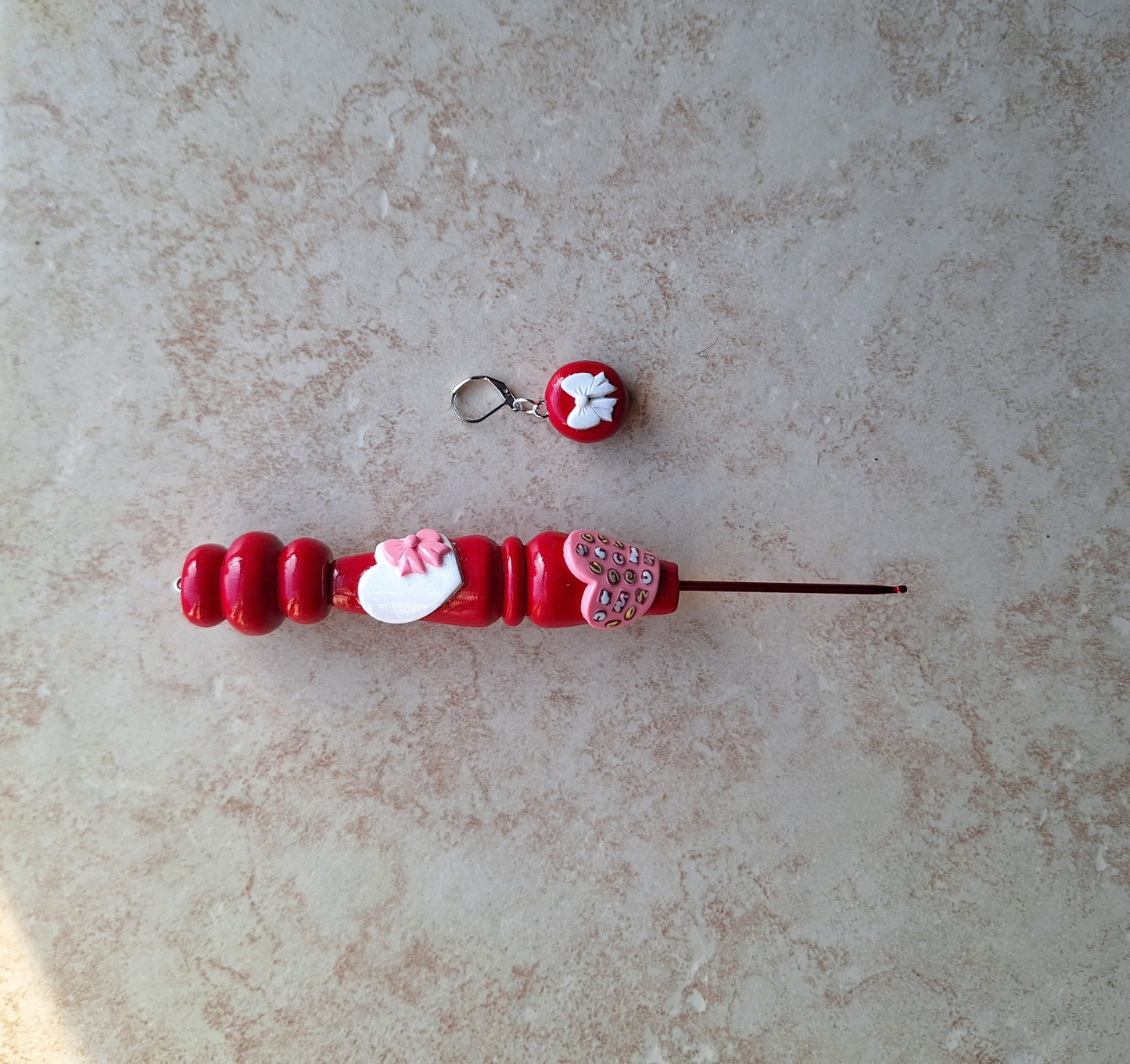 Polymer clay valentine heart chocolates crochet hook