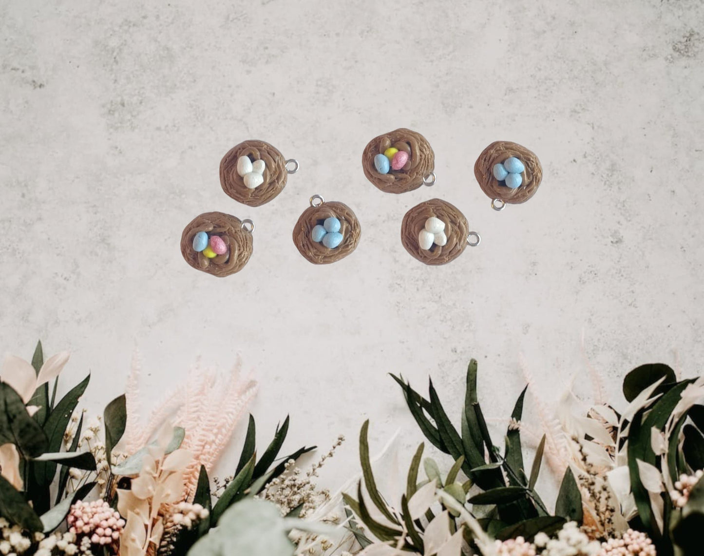 Kawaii decorative bird nest charms / polymer bird nest charms / kawaii bird easter charms / kawaii bird egg jewelry / easter charms