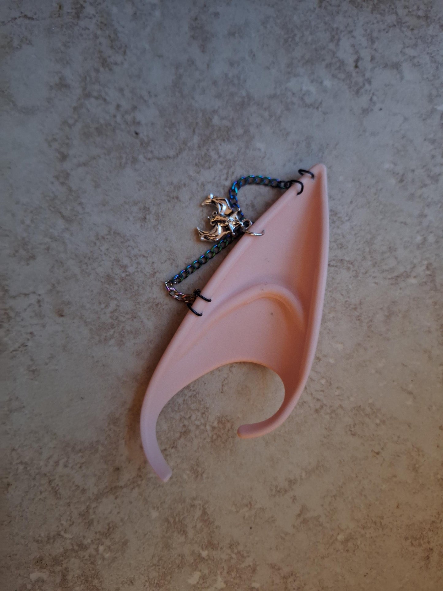 Bat multicolor rainbow chain rubber fairy pixie elf ears / halloween costume accessory cosplay elf ears / painted elf ears with earrings